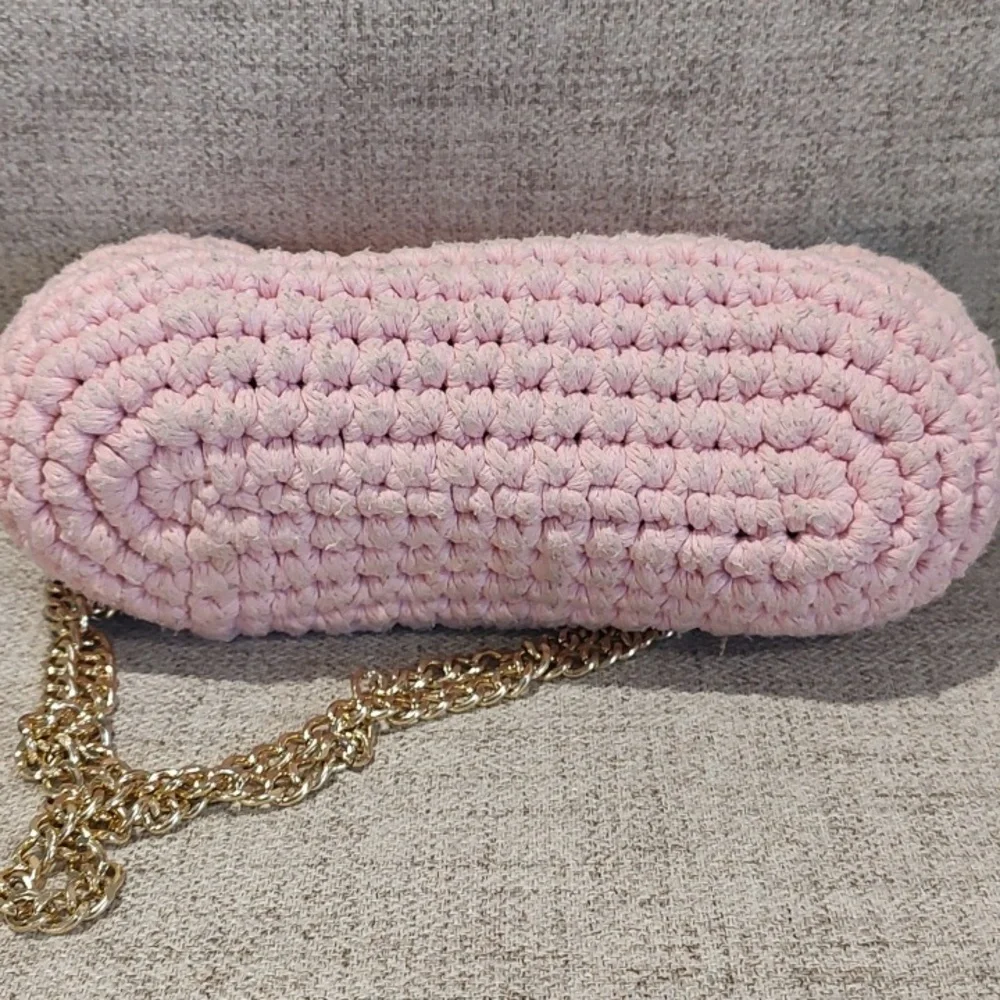 Martin Levin Handmade Crochet Woven Pink Bag w/Gold Hardware